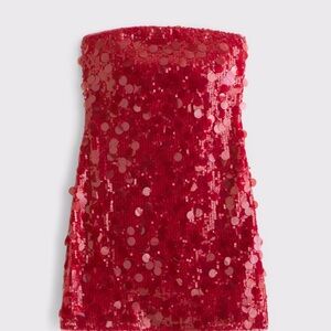 Abercrombie & Fitch Red Sequin Strapless Mini Dress